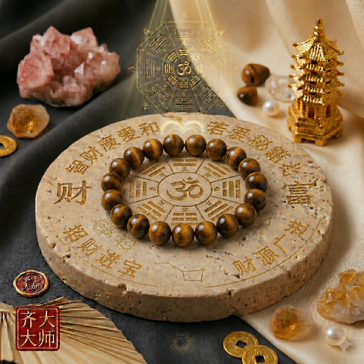 Pulsera Emperador de Oro – Ojo de Tigre Sagrado para Hombres